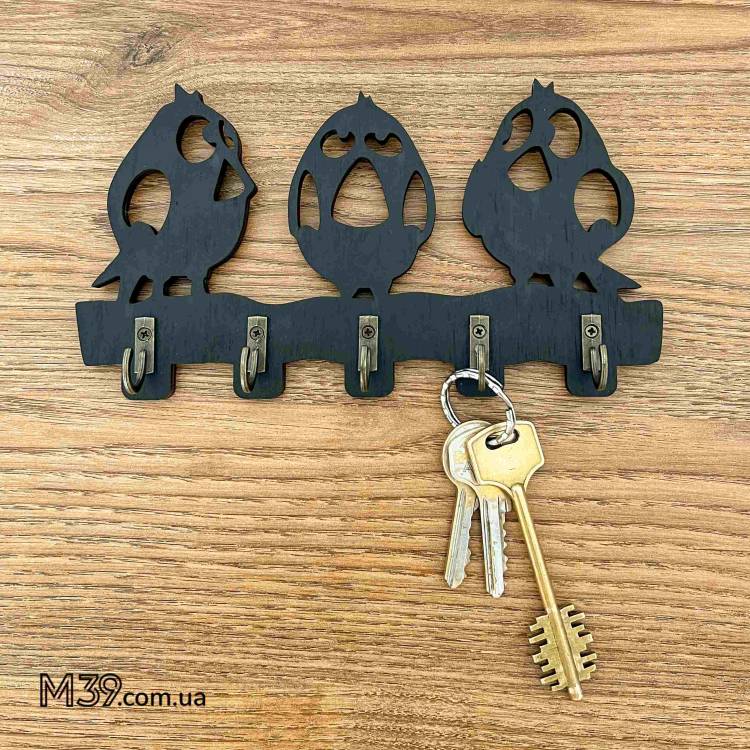 Ключница настенная для ключей из дерева для дома с 3 птичками
