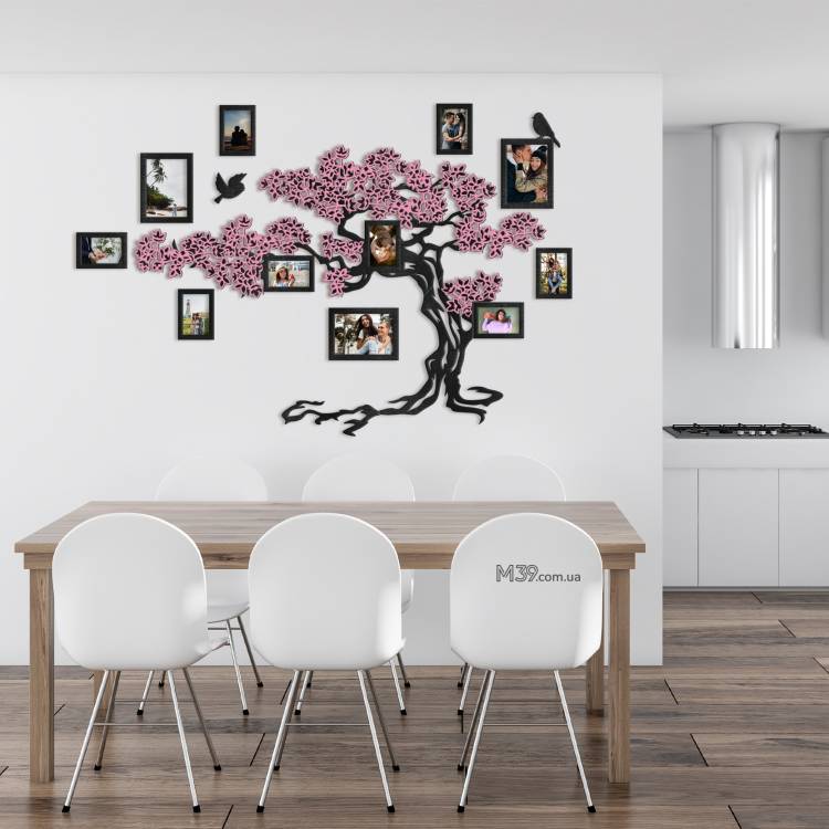 Декор над Сходами на Стіну - Сімейне дерево "Сакура", композиція з фоторамок m39.com.ua Декор над Сходами на Стіну - Сімейне дерево "Сакура", композиція з фоторамок