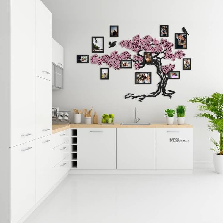 Декор над Сходами на Стіну - Сімейне дерево "Сакура", композиція з фоторамок m39.com.ua Декор над Сходами на Стіну - Сімейне дерево "Сакура", композиція з фоторамок