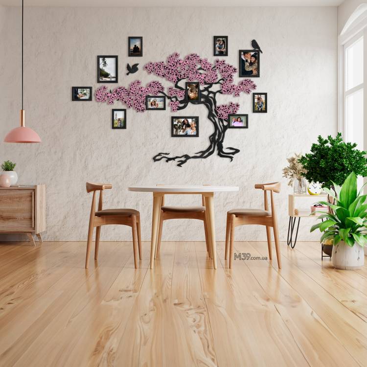 Декор над Сходами на Стіну - Сімейне дерево "Сакура", композиція з фоторамок m39.com.ua Декор над Сходами на Стіну - Сімейне дерево "Сакура", композиція з фоторамок