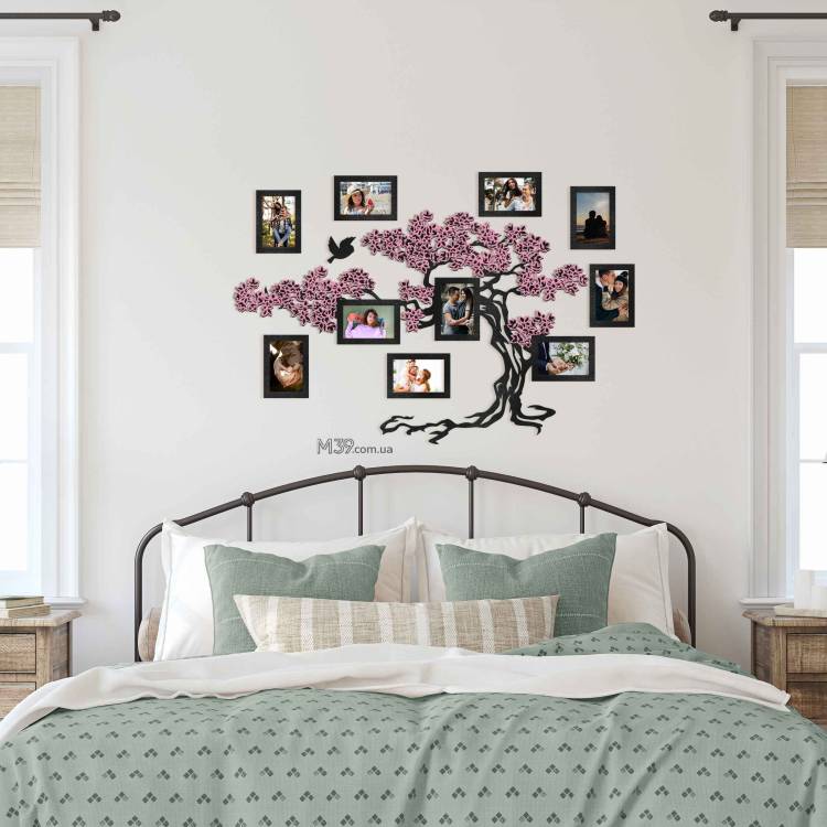 Декор в спальню на стену - семейное дерево "Сакура", композиция из фоторамок