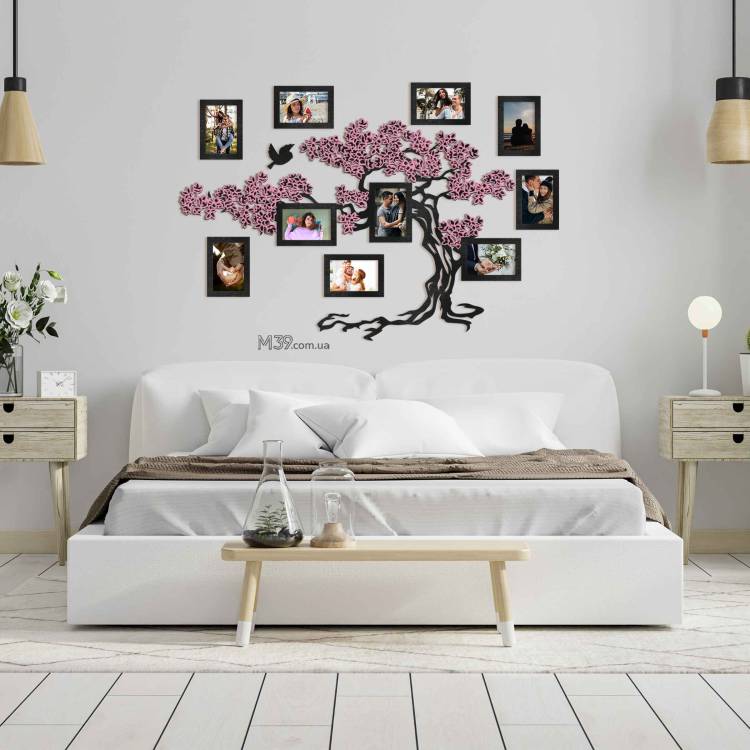 Декор в спальню на стену - семейное дерево "Сакура", композиция из фоторамок