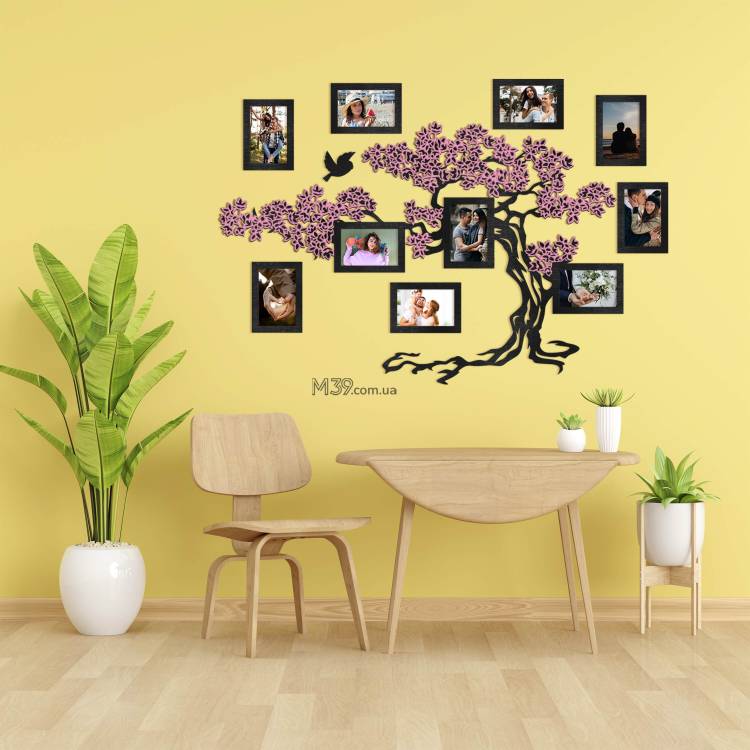 Декор в гостинную на стену - Семейное дерево "Сакура", композиция из фоторамок