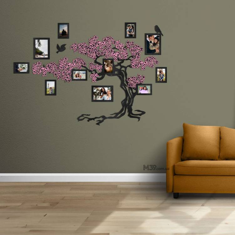 Декор в гостинную на стену - Семейное дерево "Сакура", композиция из фоторамок