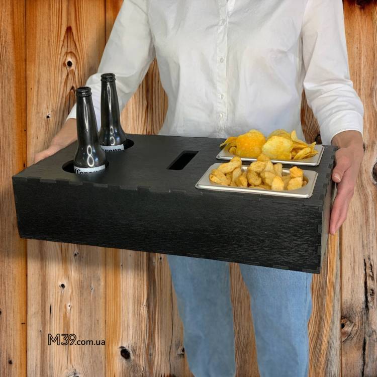 Подарок на День программиста - Деревянный поднос для пива и снеков