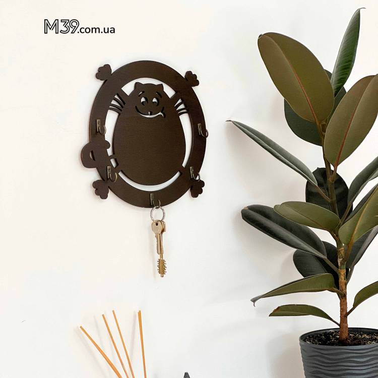 Ключница "Котошарик" из дерева настенная