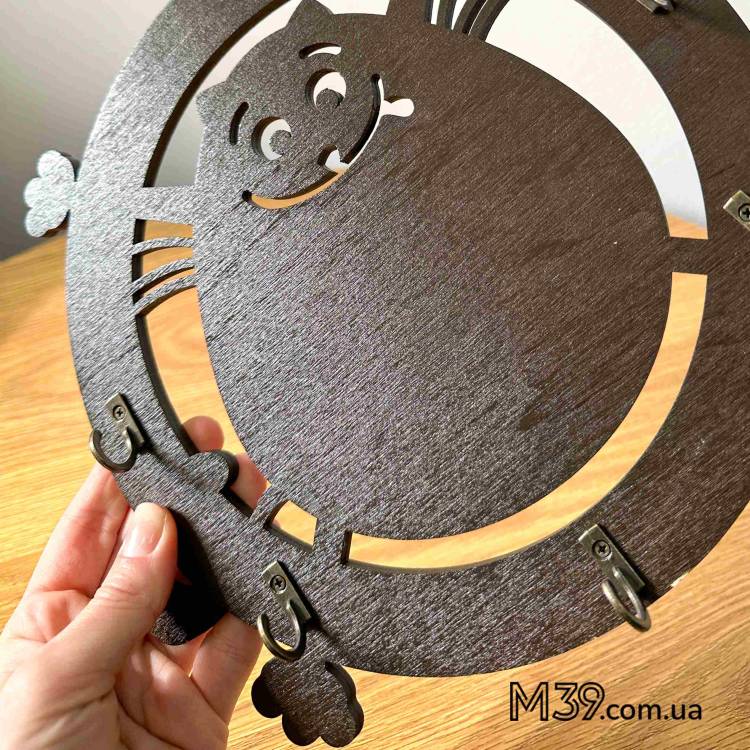 Ключница "Котошарик" из дерева настенная