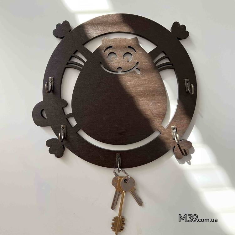 Ключница "Котошарик" из дерева настенная