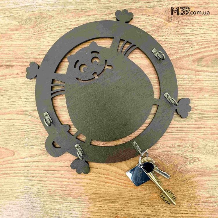 Ключница "Котошарик" из дерева настенная