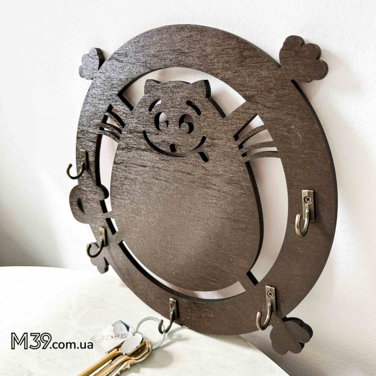 Ключница "Котошарик" из дерева настенная