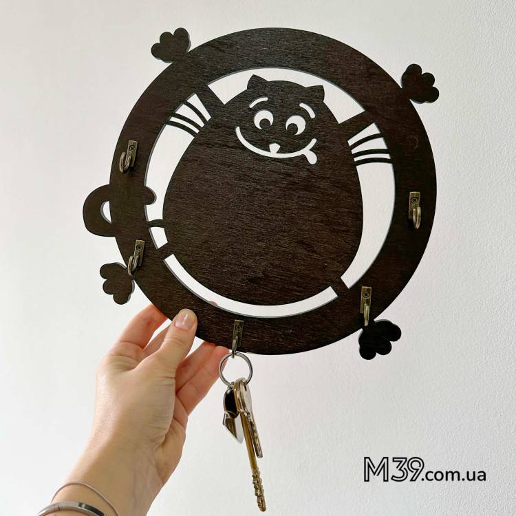 Ключница "Котошарик" из дерева настенная