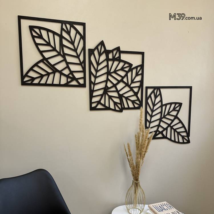 Декор лофт из дерева на стену - панно "Листочки Минимализм"