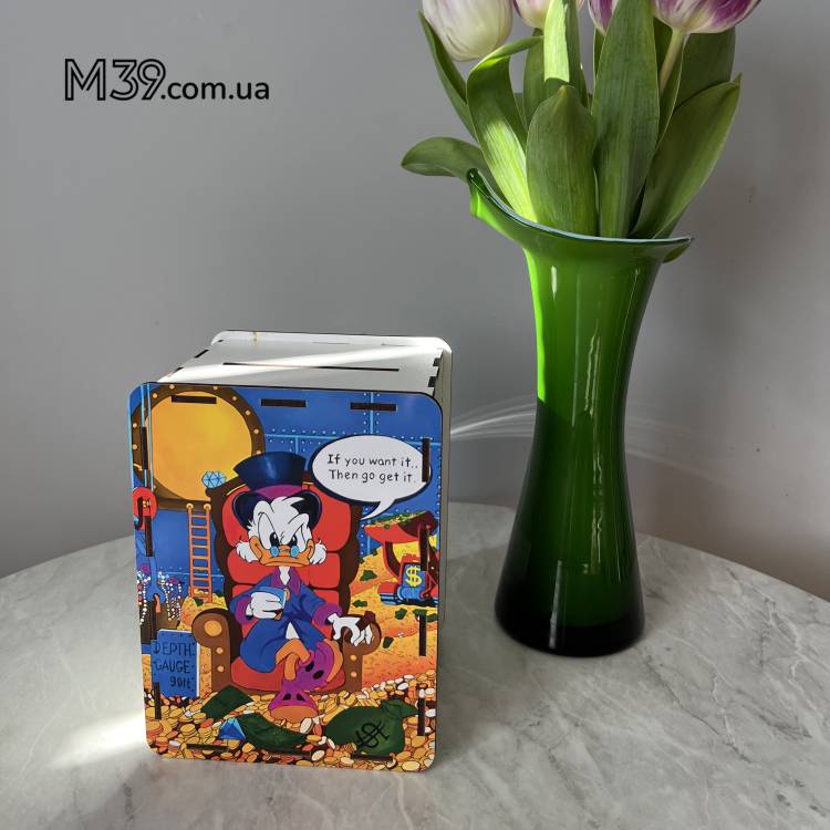 Подарунок Племіннику - скарбничка "Скрудж Макдак" з дерева