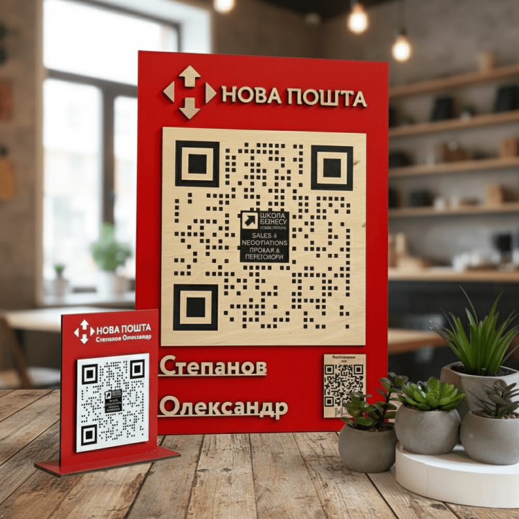 Логотип Бізнесу у Вигляді Таблички з Qr-Кодом з Дерева