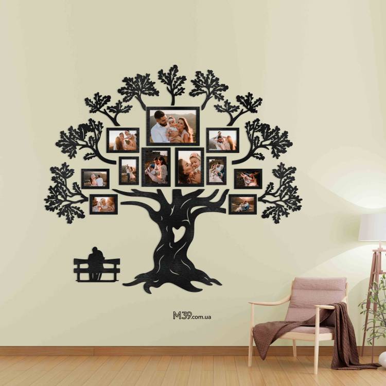 Декор в Гостиную на Стену - семейное дерево "Дуб", композиция из фоторамок m39.com.ua Декор в Гостиную на Стену - семейное дерево "Дуб", композиция из фоторамок