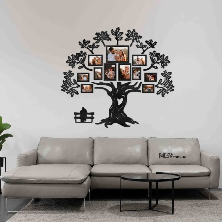 Декор в Гостиную на Стену - семейное дерево "Дуб", композиция из фоторамок m39.com.ua Декор в Гостиную на Стену - семейное дерево "Дуб", композиция из фоторамок
