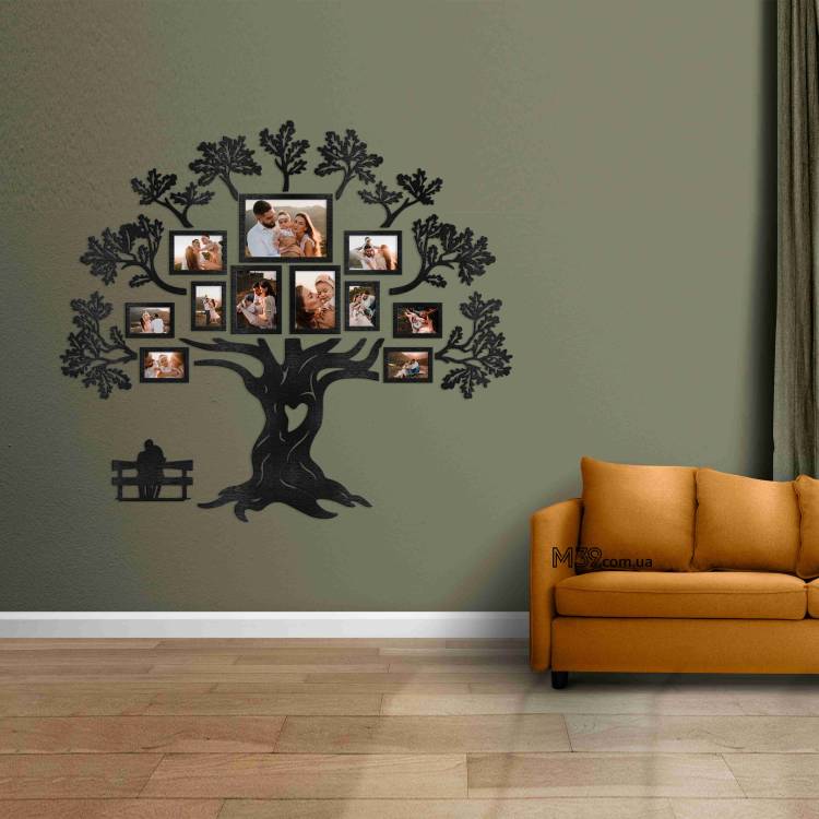 Декор в Гостиную на Стену - семейное дерево "Дуб", композиция из фоторамок m39.com.ua Декор в Гостиную на Стену - семейное дерево "Дуб", композиция из фоторамок
