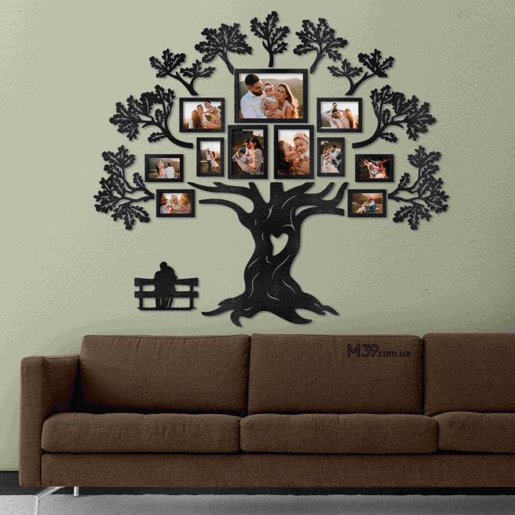 Декор в Гостиную на Стену - семейное дерево "Дуб", композиция из фоторамок m39.com.ua Декор в Гостиную на Стену - семейное дерево "Дуб", композиция из фоторамок