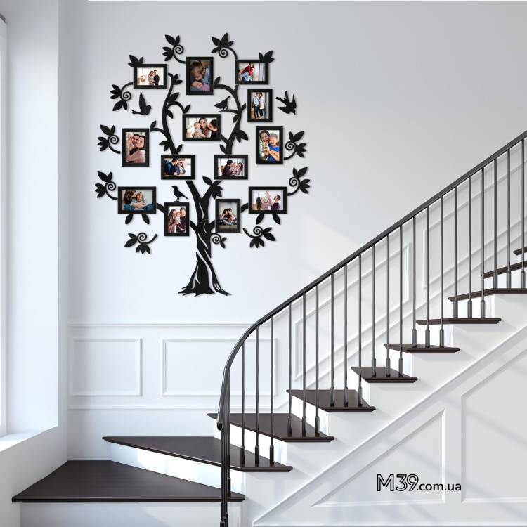 Декор над Сходами на Стіну - Сімейне дерево "Велике Родинне", композиція з фоторамок