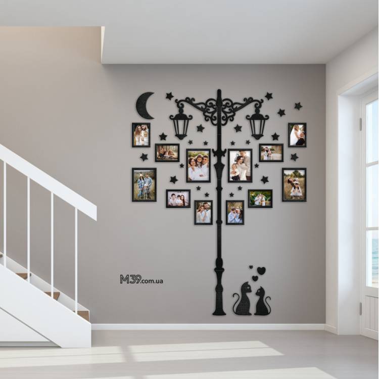 Композиция из фоторамок "Фонарь Вечерний" с влюбленными котиками, декоративное панно m39.com.ua Композиция из фоторамок "Фонарь Вечерний" с влюбленными котиками, декоративное панно