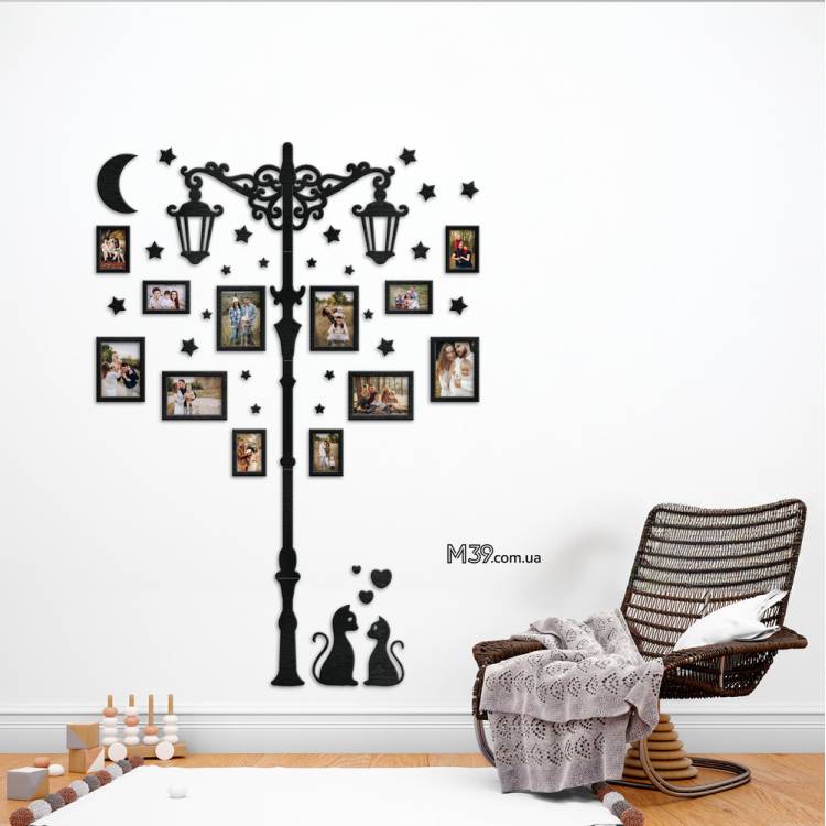 Композиция из фоторамок "Фонарь Вечерний" с влюбленными котиками, декоративное панно m39.com.ua Композиция из фоторамок "Фонарь Вечерний" с влюбленными котиками, декоративное панно