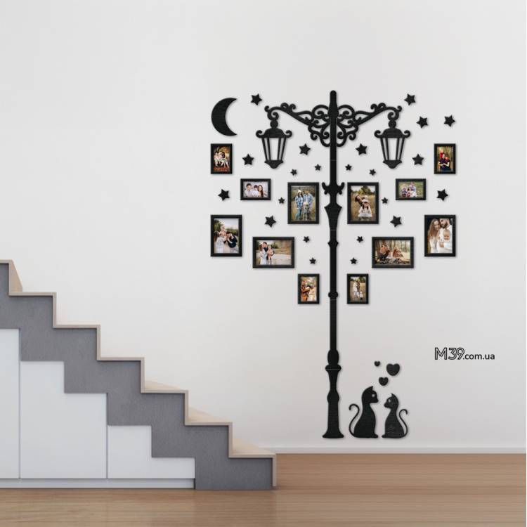 Композиция из фоторамок "Фонарь Вечерний" с влюбленными котиками, декоративное панно m39.com.ua Композиция из фоторамок "Фонарь Вечерний" с влюбленными котиками, декоративное панно