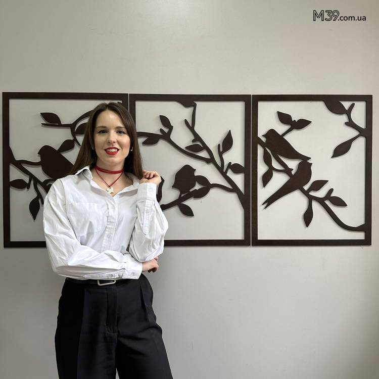 Декоративне Панно з Дерева Пташки на Гілочках з 3 елементів