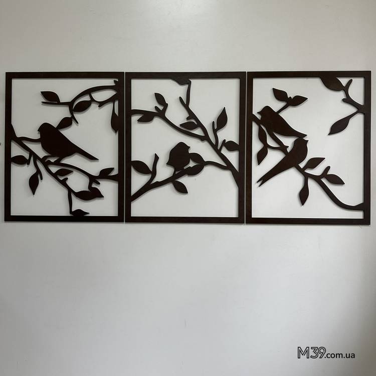 Декоративне Панно з Дерева Пташки на Гілочках з 3 елементів