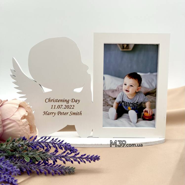 Фоторамка Мрійливе Янголятко Хлопчик з Гравіюванням