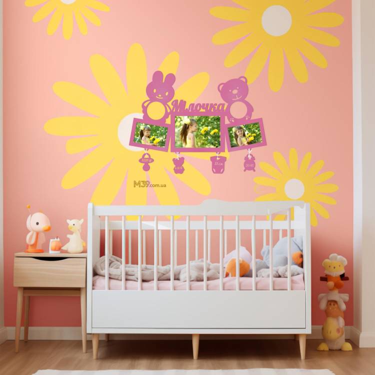 Дитяча метрика на 3 фото з зайчиком і ведмедиком m39.com.ua Дитяча метрика на 3 фото з зайчиком і ведмедиком