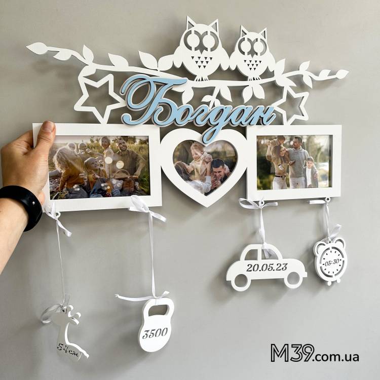 Дитяча метрика на 3 фото Совушки