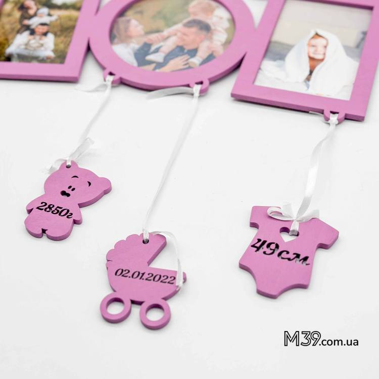 Дитяча метрика на 3 фото з метеликом