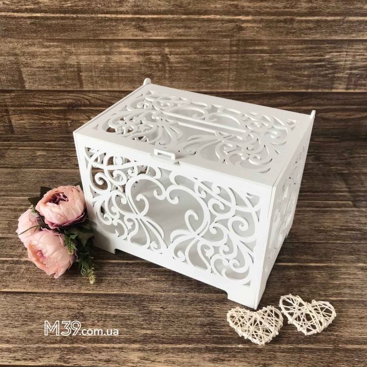 Коробка для грошей весільна Серце ажурне