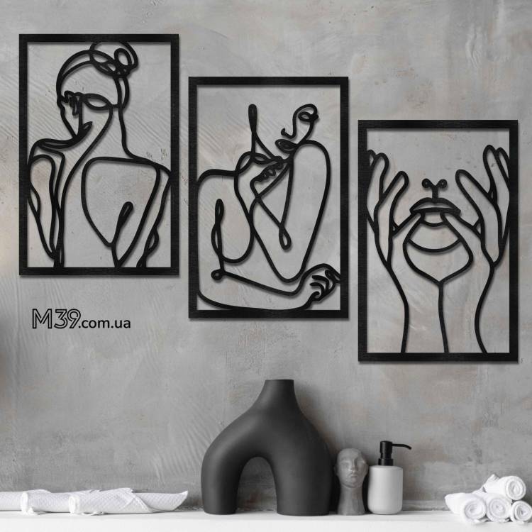 Декоративное Панно Триптих из Дерева 3 Девушки Картина Одной Линией m39.com.ua Декоративное Панно Триптих из Дерева 3 Девушки Картина Одной Линией