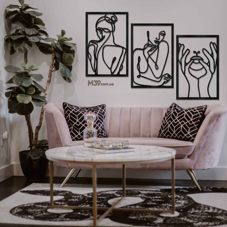 Декоративное Панно Триптих из Дерева 3 Девушки Картина Одной Линией m39.com.ua Декоративное Панно Триптих из Дерева 3 Девушки Картина Одной Линией