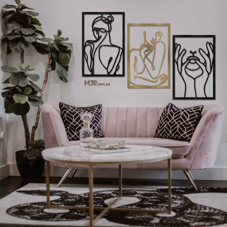 Декоративное Панно Триптих из Дерева 3 Девушки Картина Одной Линией m39.com.ua Декоративное Панно Триптих из Дерева 3 Девушки Картина Одной Линией