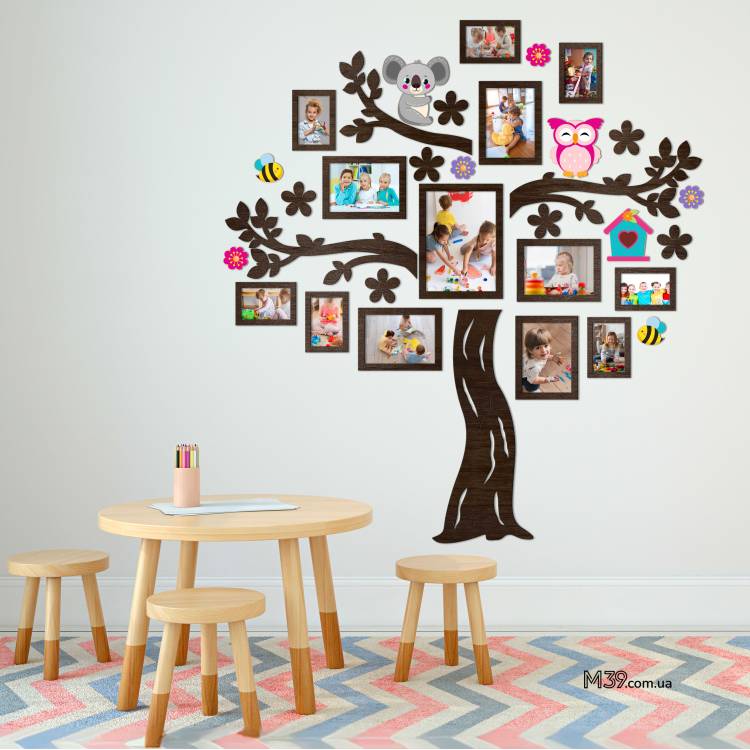 Декор в Садок на Стіну - Сімейне Дерево "Лісова Казка", Композиція з Фоторамок