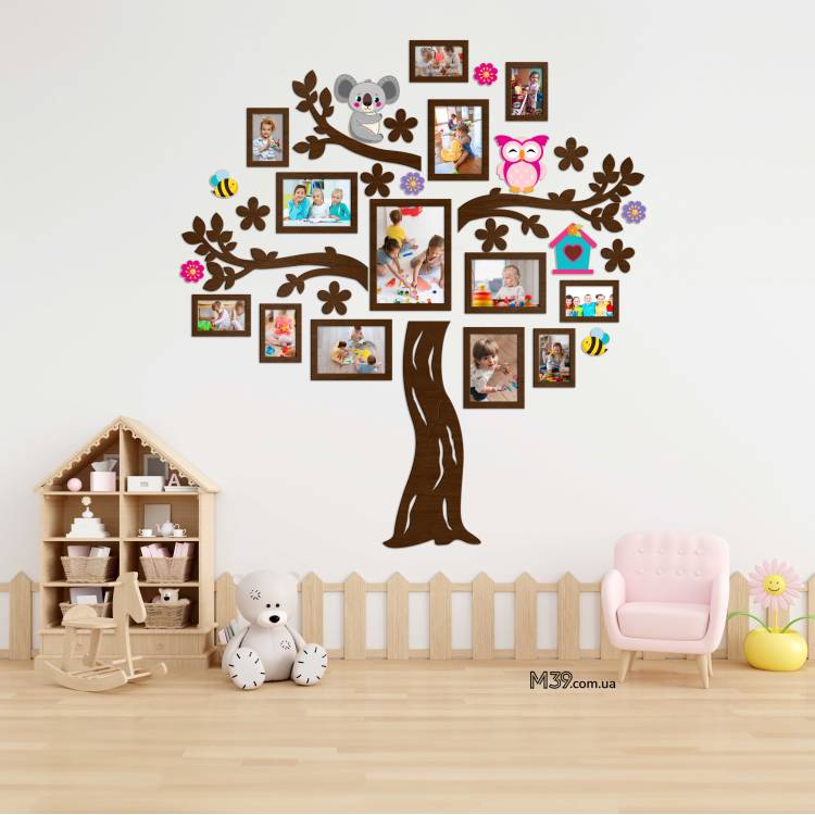 Декор в Садок на Стіну - Сімейне Дерево "Лісова Казка", Композиція з Фоторамок