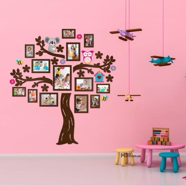 Декор в Садок на Стіну - Сімейне Дерево "Лісова Казка", Композиція з Фоторамок