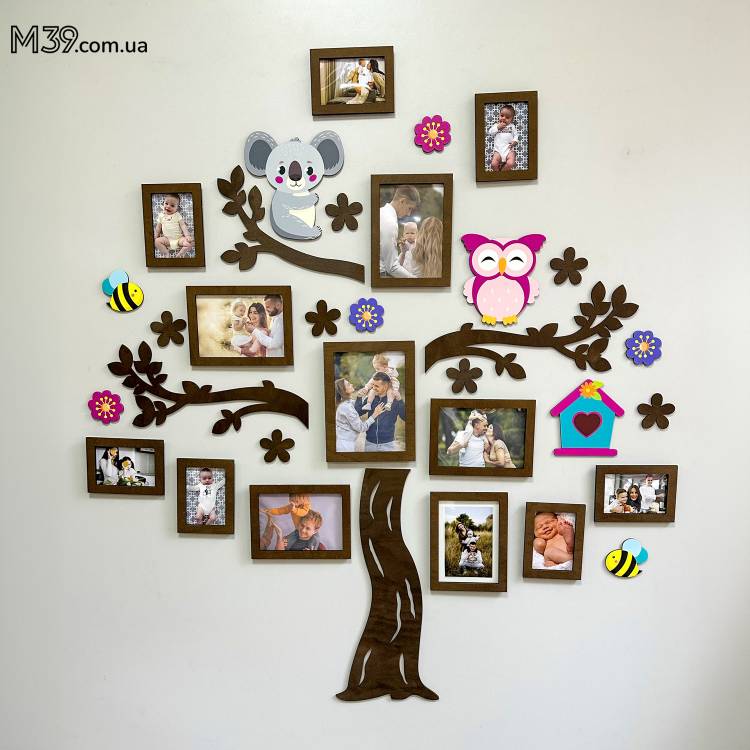 Декор в Садок на Стіну - Сімейне Дерево "Лісова Казка", Композиція з Фоторамок
