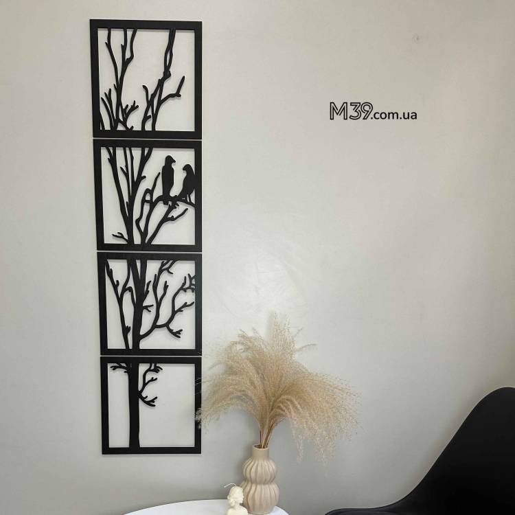 Декоративне Панно з Дерева Пташки на Гілках