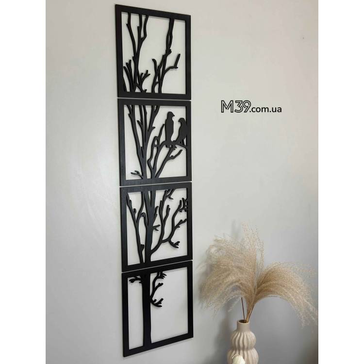 Декоративне Панно з Дерева Пташки на Гілках