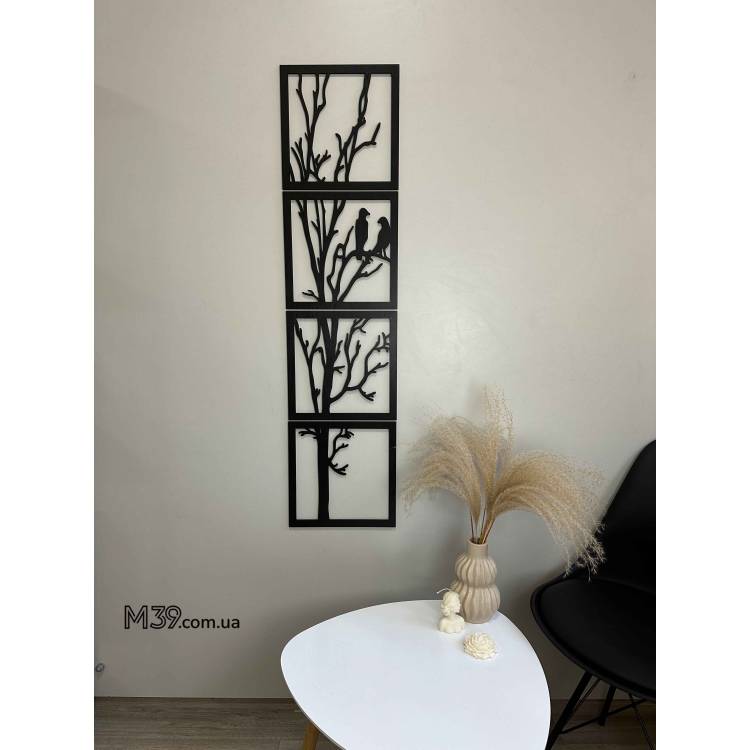 Декоративне Панно з Дерева Пташки на Гілках