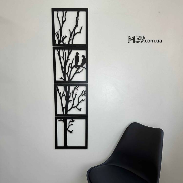 Декоративне Панно з Дерева Пташки на Гілках