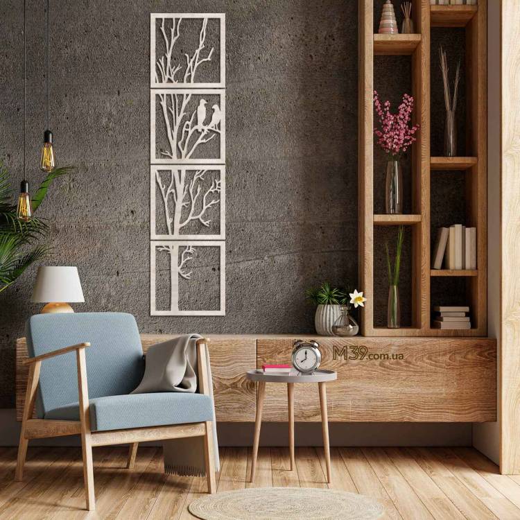 Декоративне Панно з Дерева Пташки на Гілках m39.com.ua Декоративне Панно з Дерева Пташки на Гілках