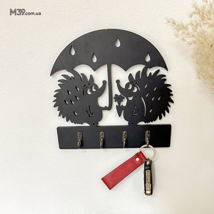 Декоративная Настенная Ключница из Дерева Два Ёжика