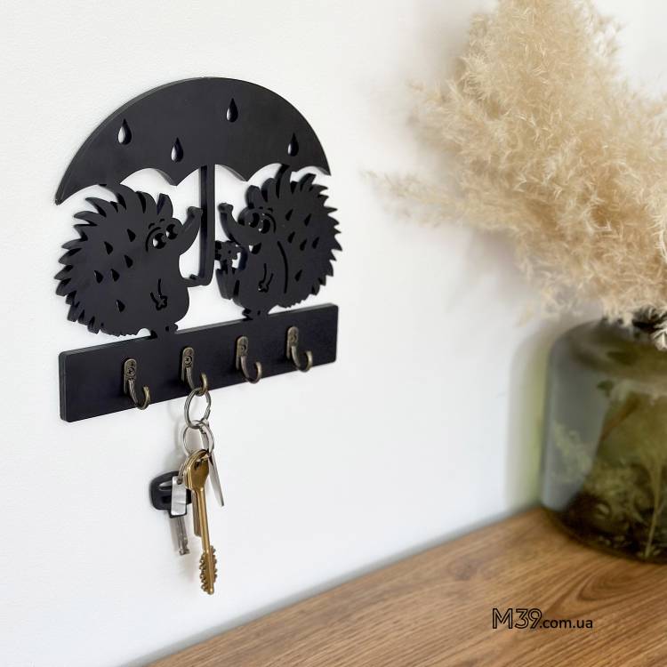 Декоративная Настенная Ключница из Дерева Два Ёжика