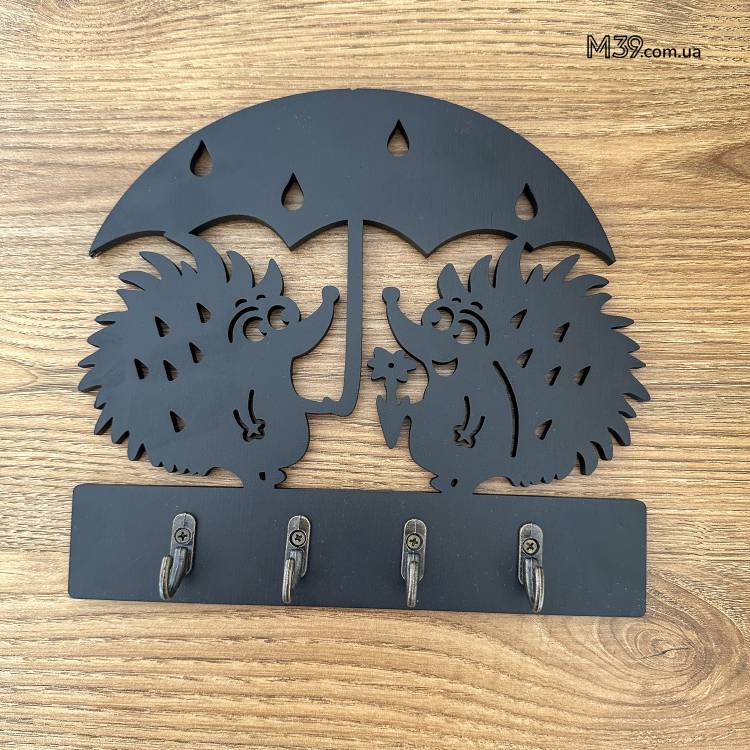 Декоративная Настенная Ключница из Дерева Два Ёжика