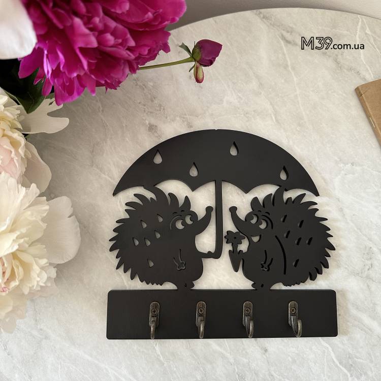 Декоративная Настенная Ключница из Дерева Два Ёжика