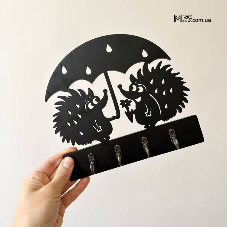 Декоративная Настенная Ключница из Дерева Два Ёжика